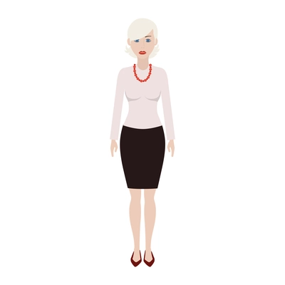 Woman wearing modest office clothing and necklace flat vector illustration