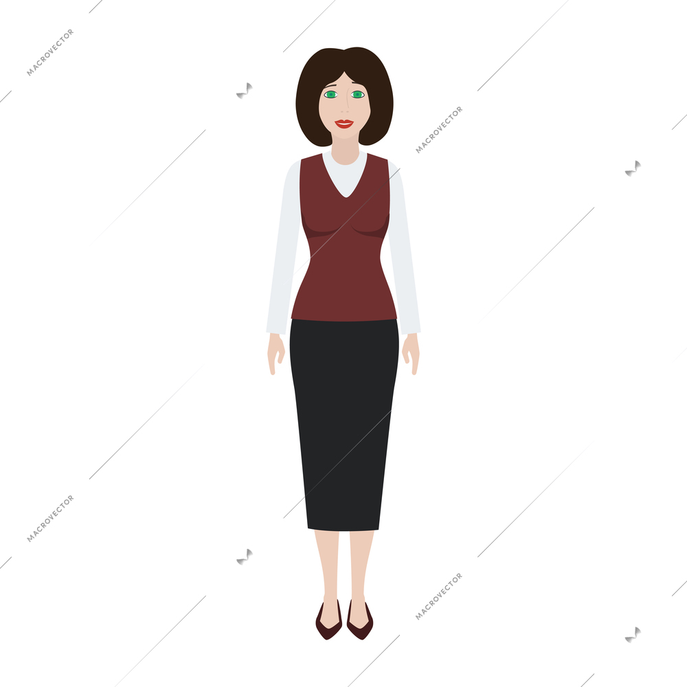 Woman with short hair wearing modest office clothes flat vector illustration