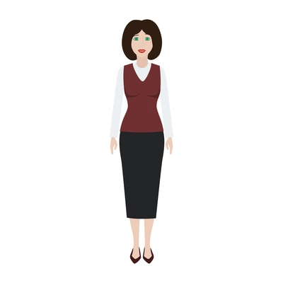 Woman with short hair wearing modest office clothes flat vector illustration