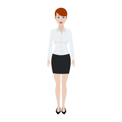 Office woman wearing short black skirt and white blouse flat vector illustration