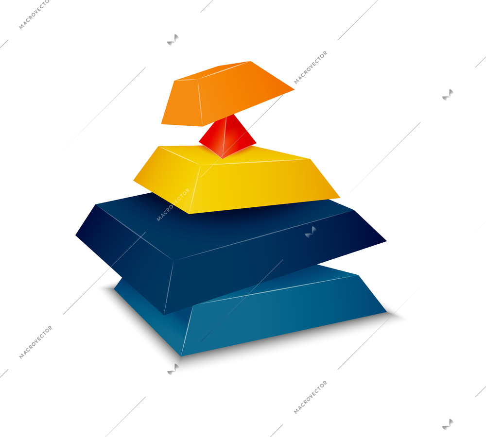 Disassembled colorful pyramid parts on white background realistic vector illustration