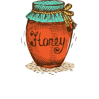 Color honey jar on white background doodle vector illustration