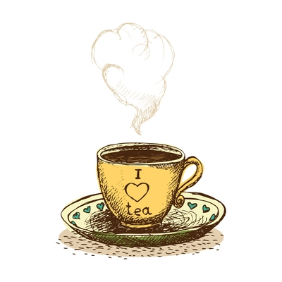 I love tea cup with hot drink doodle vector illustration