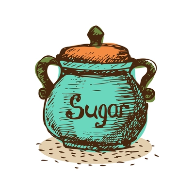 Vintage sugar basin on white background doodle vector illustration