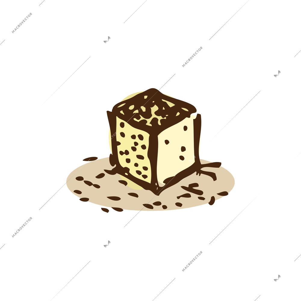 Single cube of sugar on white background hand drawn vector illustration