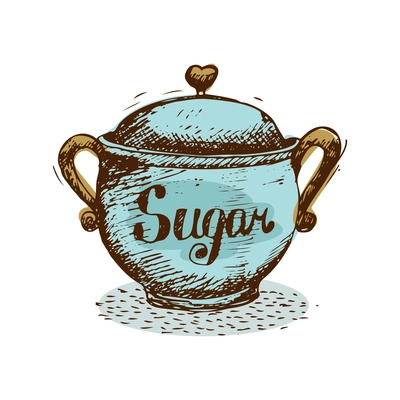 Hand drawn vintage blue sugar bowl vector illustration