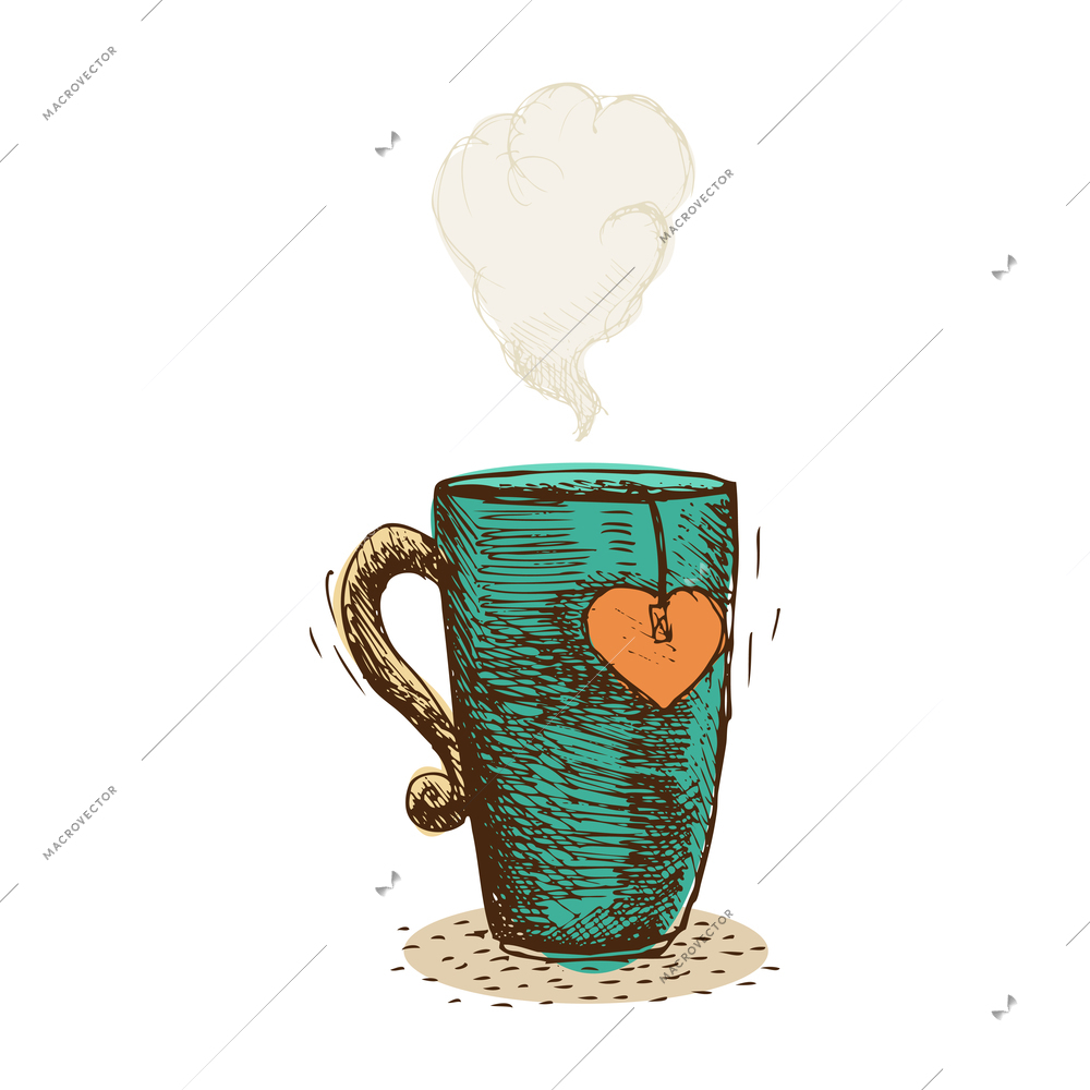 Doodle cup with tea bag and vintage handle vector illustration