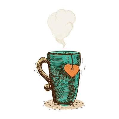 Doodle cup with tea bag and vintage handle vector illustration