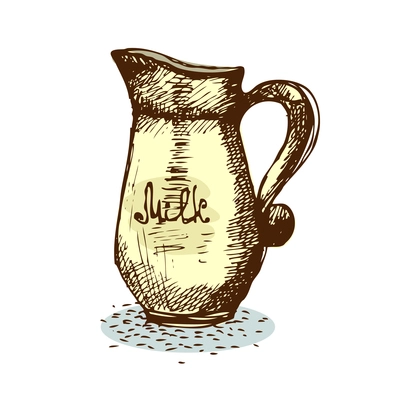 Retro jar with milk on white background doodle vector illustration