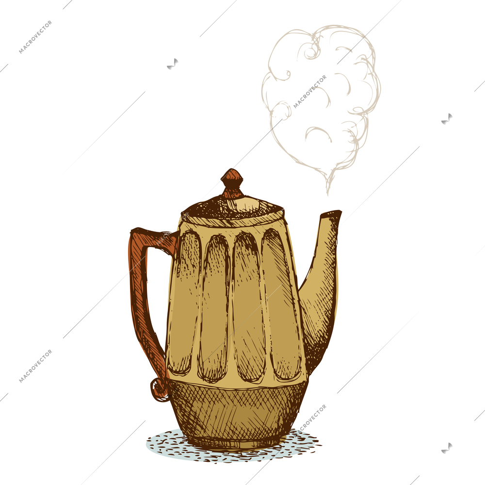 Doodle tea or coffee pot on white background vector illustration