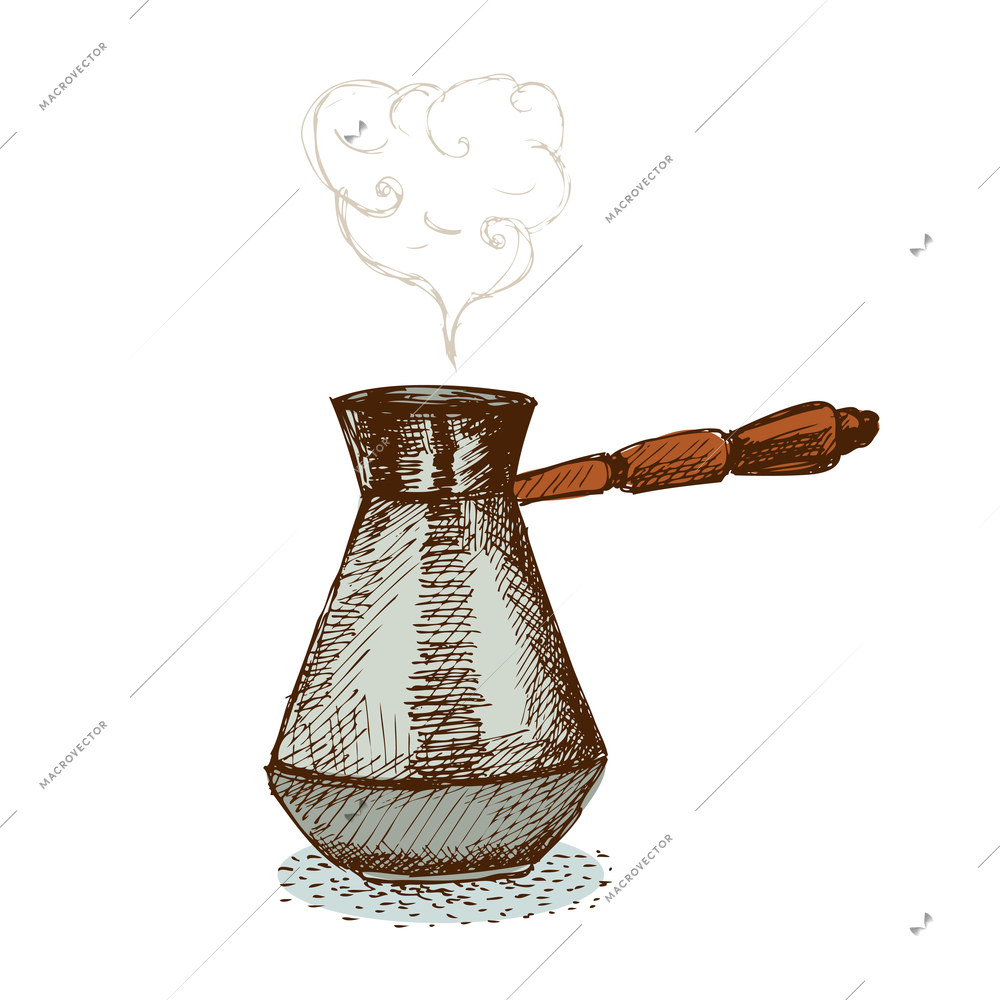 Doodle turkish pot with fresh hot coffee vector illustration