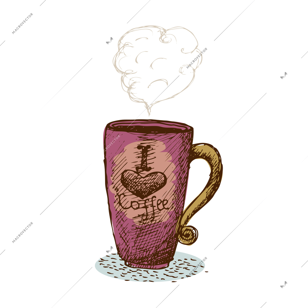 Big doodle cup of hot coffee vector illustration