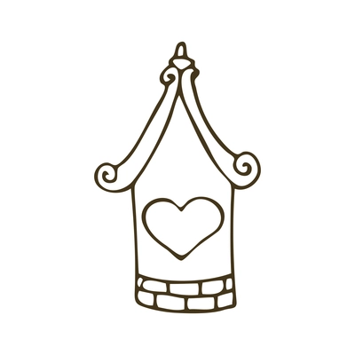 Doodle tower with heart icon on white background vector illustration