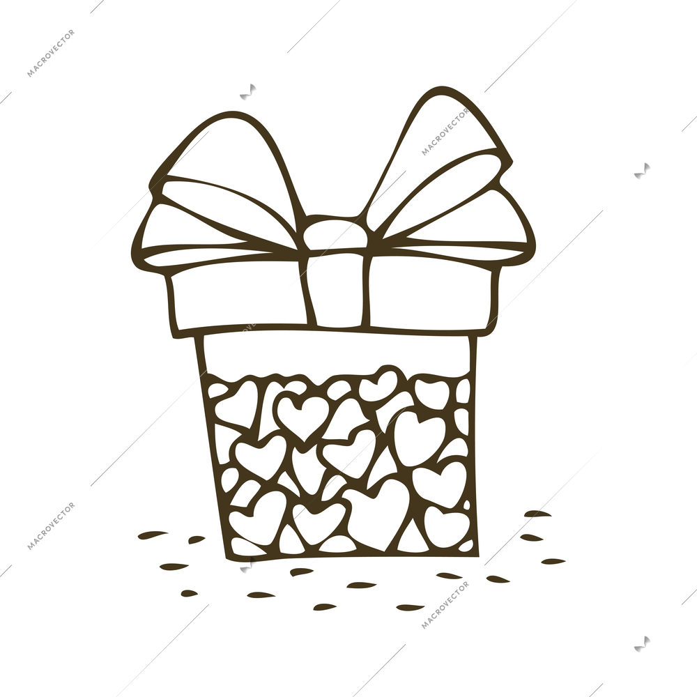 Doodle present box full of hearts with ribbon bow vector illustration