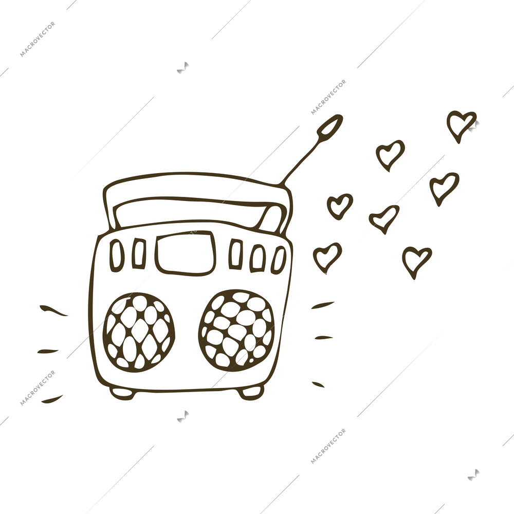 Doodle radio playing love song vector illustration