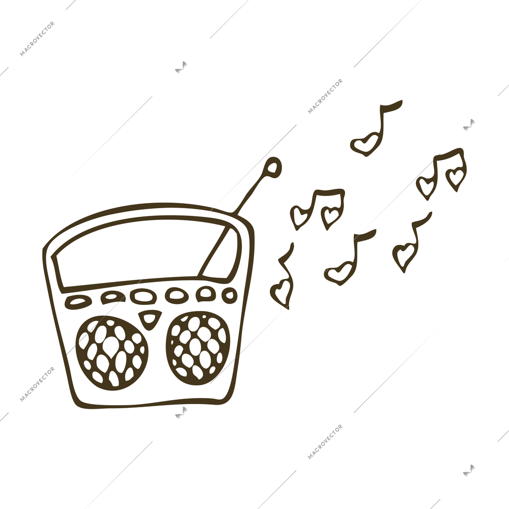 Hand drawn icon of retro radio playing love songs vector illustration