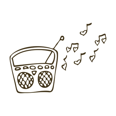 Hand drawn icon of retro radio playing love songs vector illustration