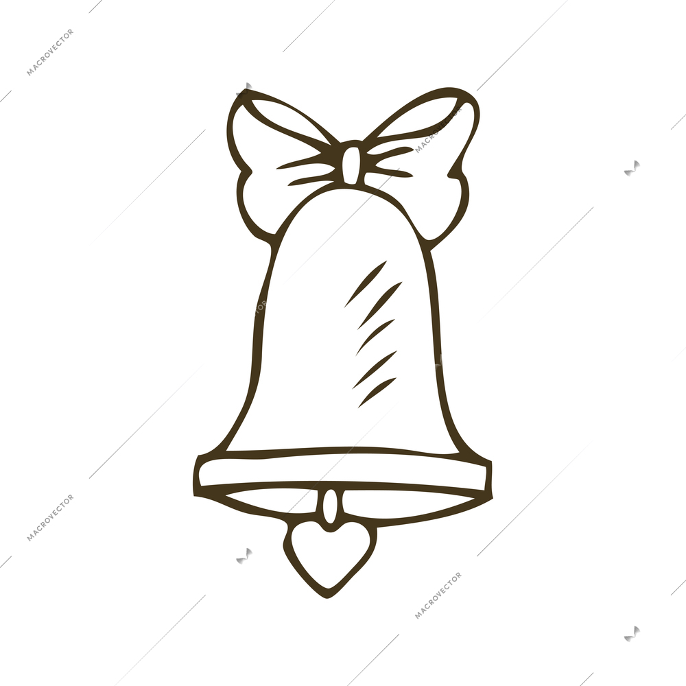 Icon of hand drawn bell with heart and bow vector illustration