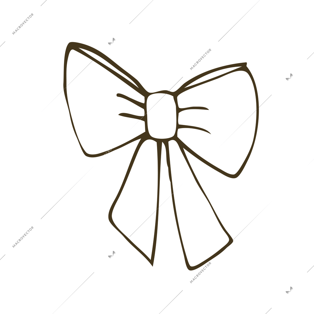 Gift ribbon bow on white background hand drawn vector illustration