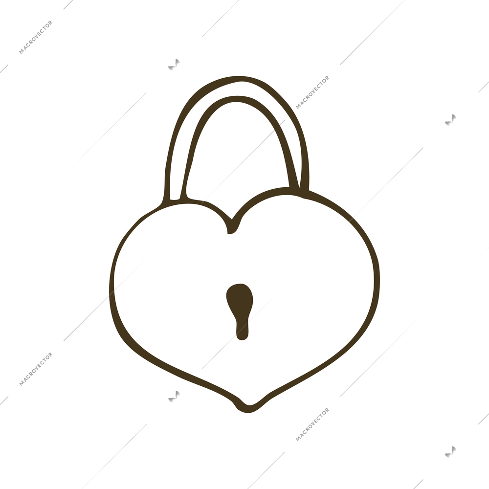 Hand drawn padlock in heart shape on white background vector illustration