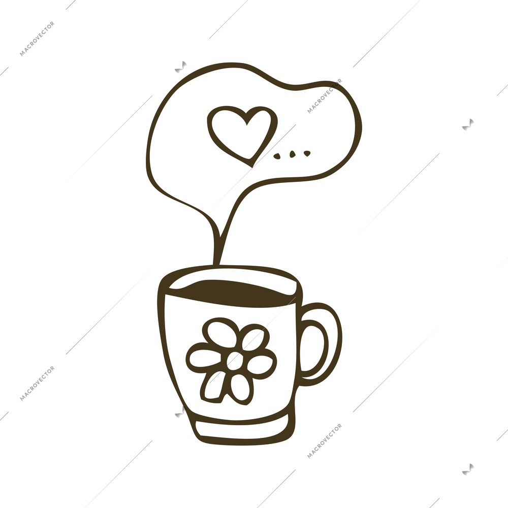 Love doodle icon with cup of coffee and heart in steam vector illustration