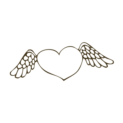 Hand drawn heart with wings on white background vector illustration