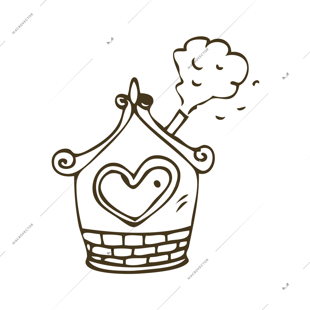 Small doodle house with window in shape of heart vector illustration