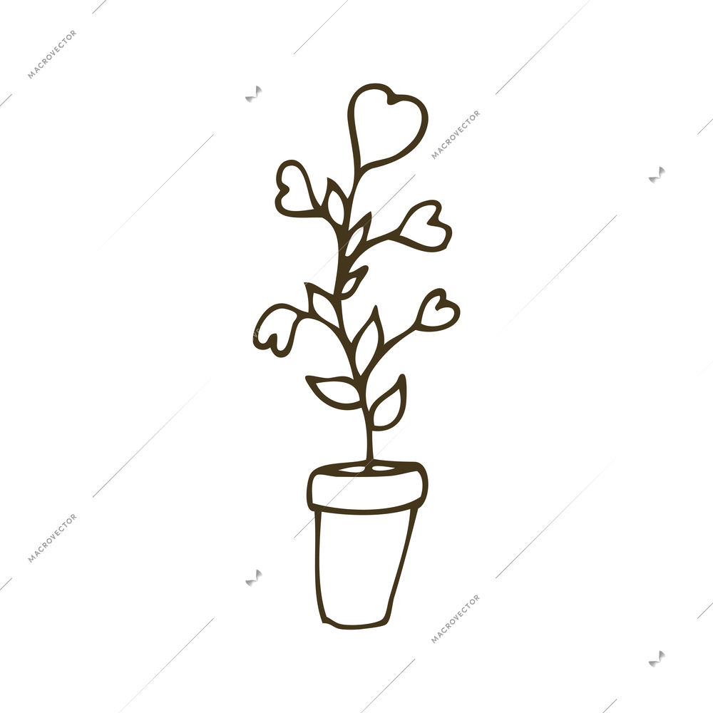 Love doodle icon of potted plant with heart flowers vector illustration