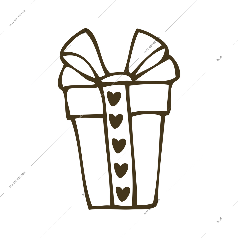 Love gift box with bow hand drawn on white background vector illustration