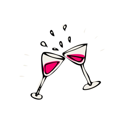Doodle glasses with pink drink chinking vector illustration