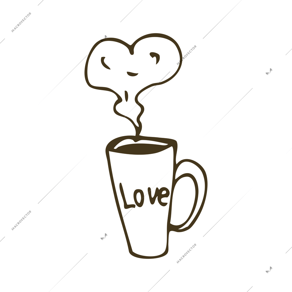 Love doodle icon of cup with steam in shape of heart vector illustration