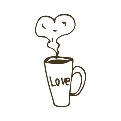 Love doodle icon of cup with steam in shape of heart vector illustration