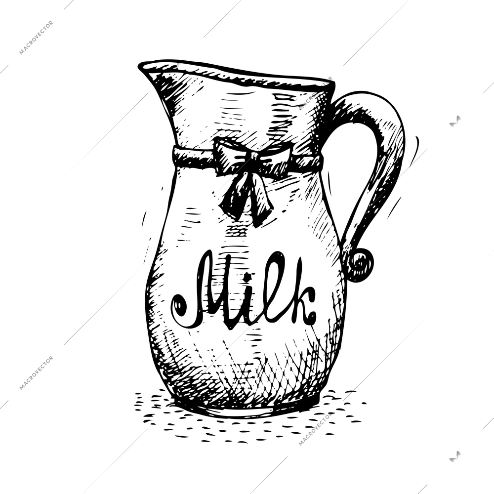 Doodle vintage milk jar with ribbon vector illustration