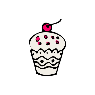 Doodle icon of cupcake with pink cherry vector illustration