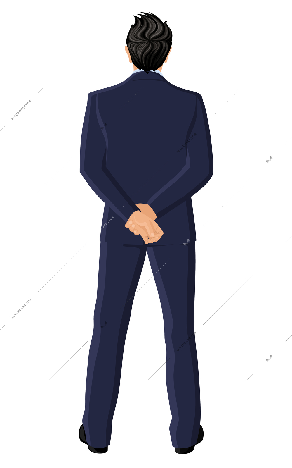 Businessman in suit full length hands back view portrait isolated on white background vector illustration