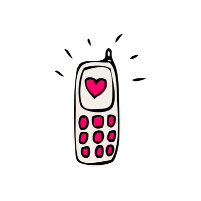 Love doodle icon with mobile phone with pink buttons and heart vector illustration