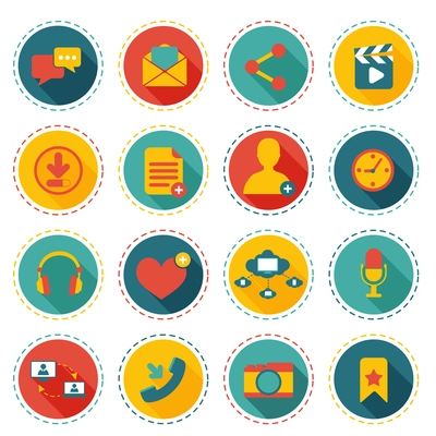 Social network icons round buttons set with communication elements isolated vector illustration