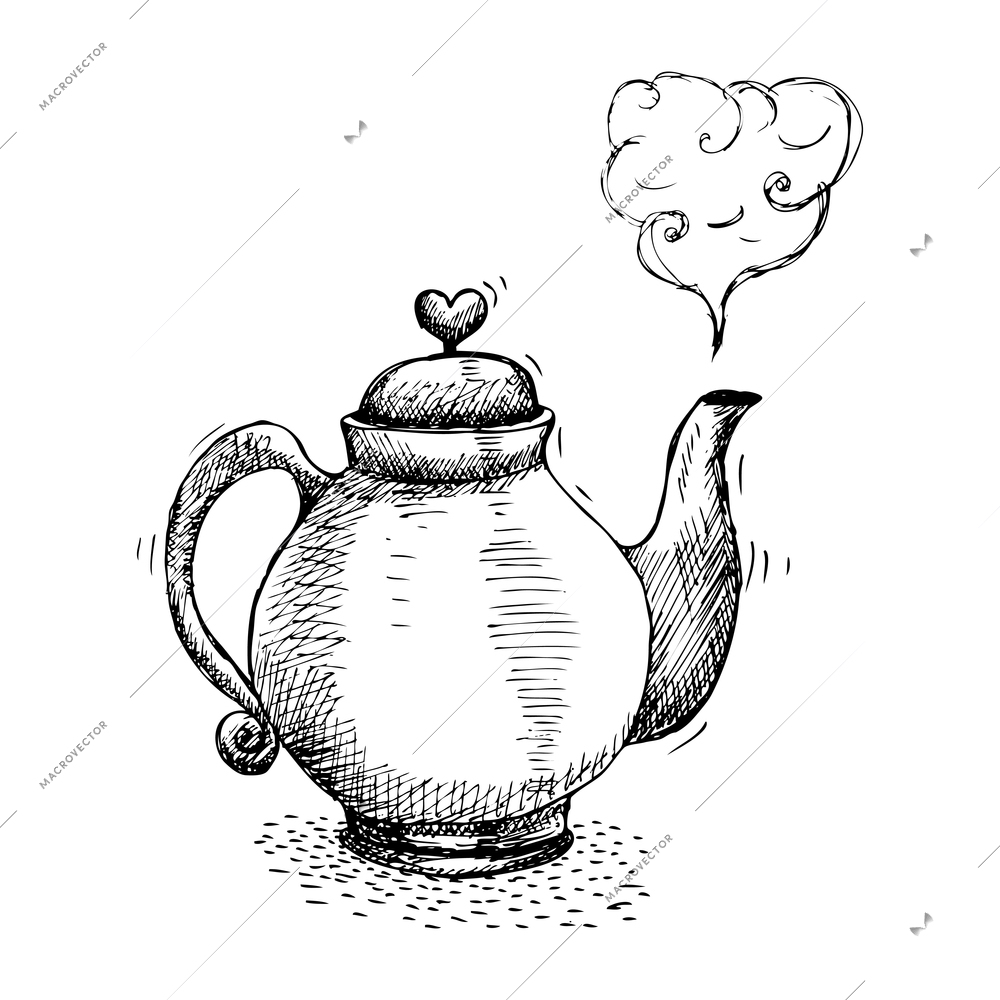 Hand drawn vintage teapot with hot drink vector illustration