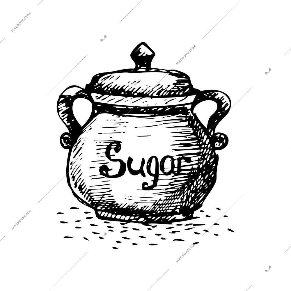 Doodle sugar basin on white background vector illustration