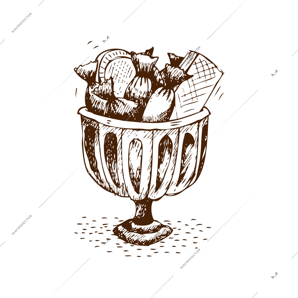 Hand drawn retro small vase with sweets and desserts vector illustration