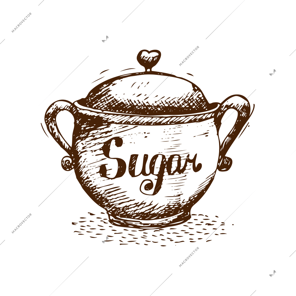 Doodle vintage sugar bowl hand drawn vector illustration