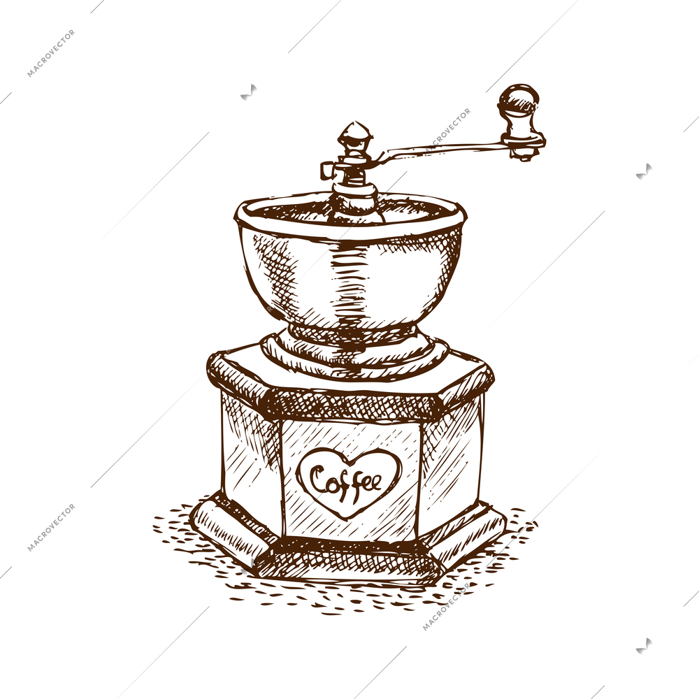 Vintage manual grinder for grinding coffee beans doodle vector illustration