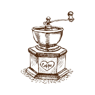 Vintage manual grinder for grinding coffee beans doodle vector illustration