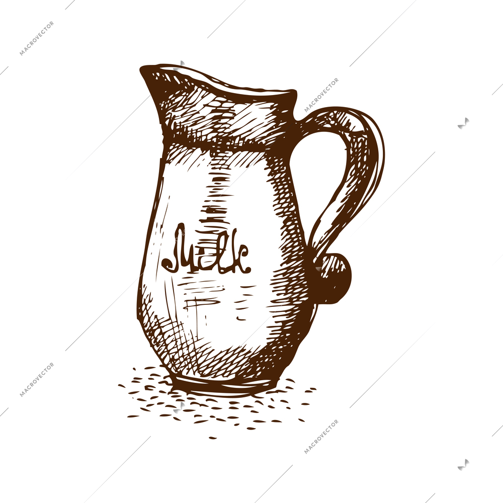 Retro jug with milk doodle hand drawn vector illustration