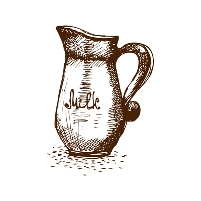 Retro jug with milk doodle hand drawn vector illustration