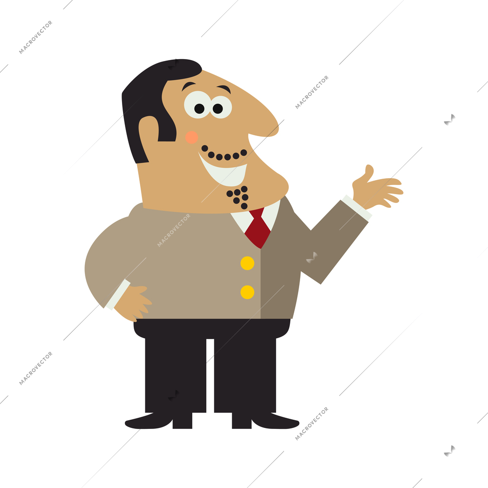 Smiling man boss in office wear on white background flat vector illustration