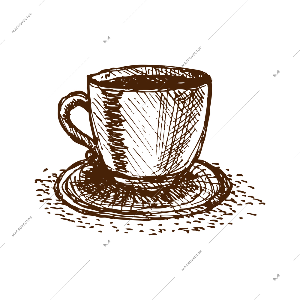 Cup of coffee on saucer doodle vector illustration