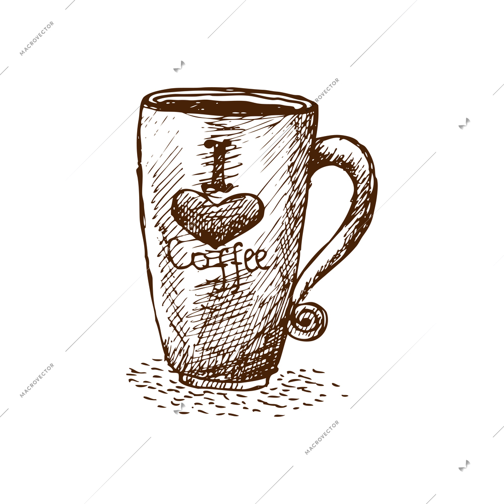 Doodle retro cup of coffee with lettering hand drawn vector illustration