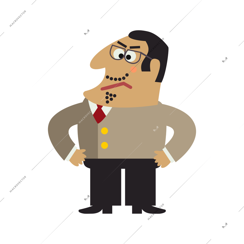 Flat icon of angry boss standing with his hands on hips vector illustration