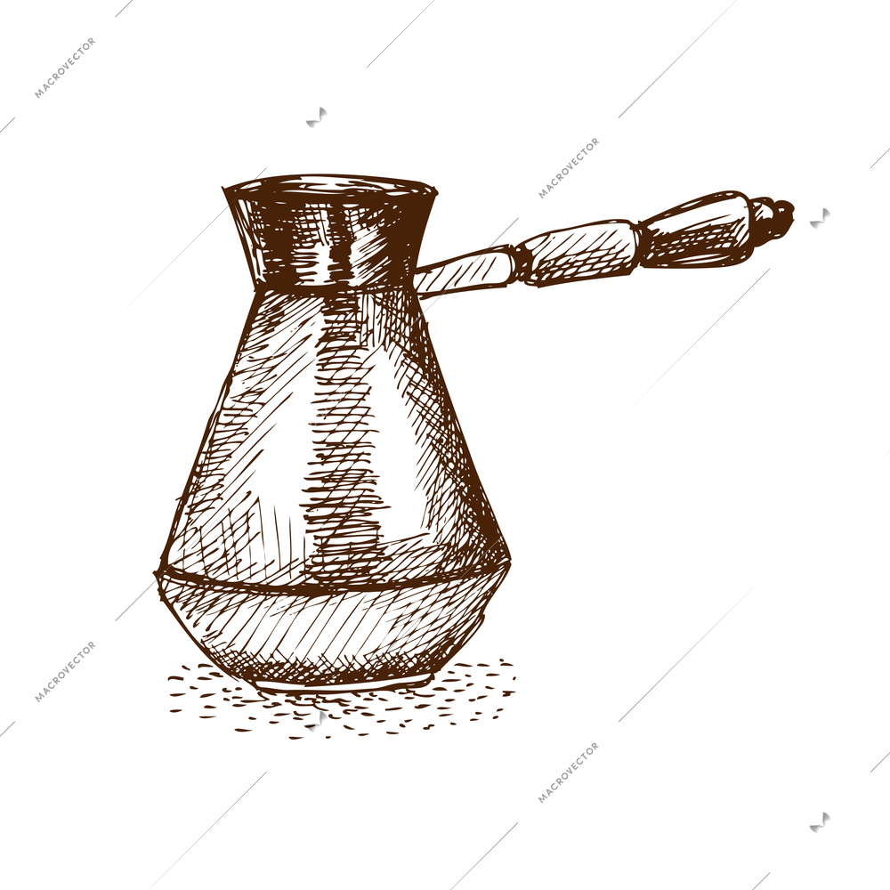 Turkish pot for brewing coffee on white background hand drawn vector illustration